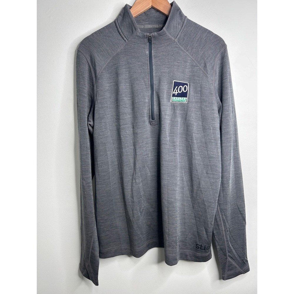 Stio Mens Basis‎ Quarter Zip Merino Wool Blend Pullover Gray Sz L Outdoor Hiking